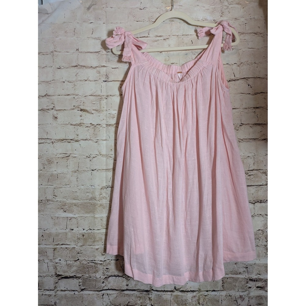 Free People Just Right Off The Shoulder Mini Dress Small In Soft Pink Tie Sleeve
